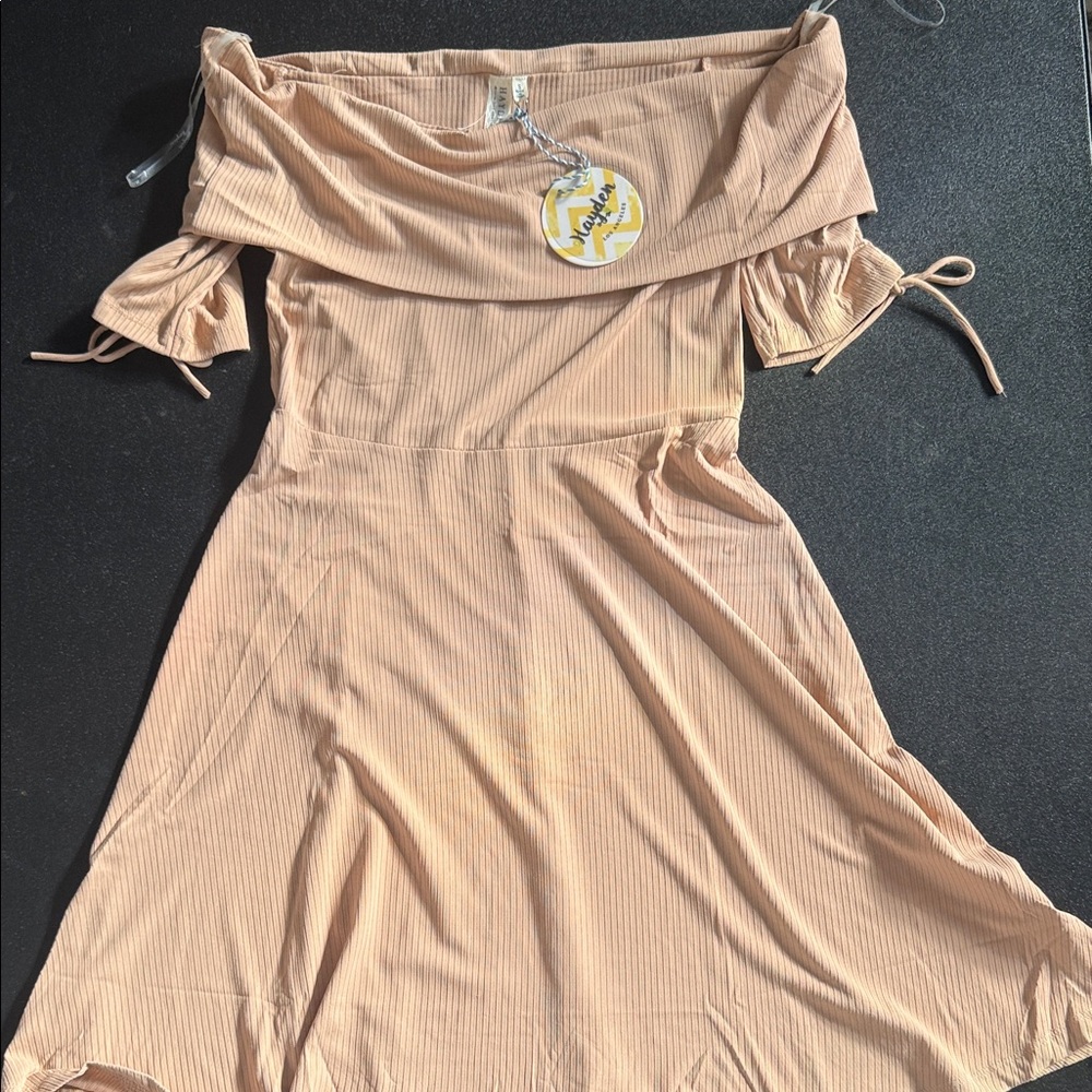 Hayden Off-Shoulder Beige Mini Dress